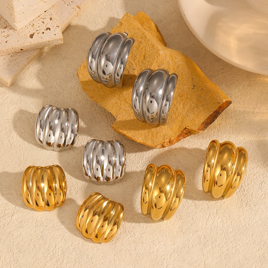 1 Pair Simple Series Simple Geometric Stainless Steel 18K Gold Plated Women Stud Earrings Picture2