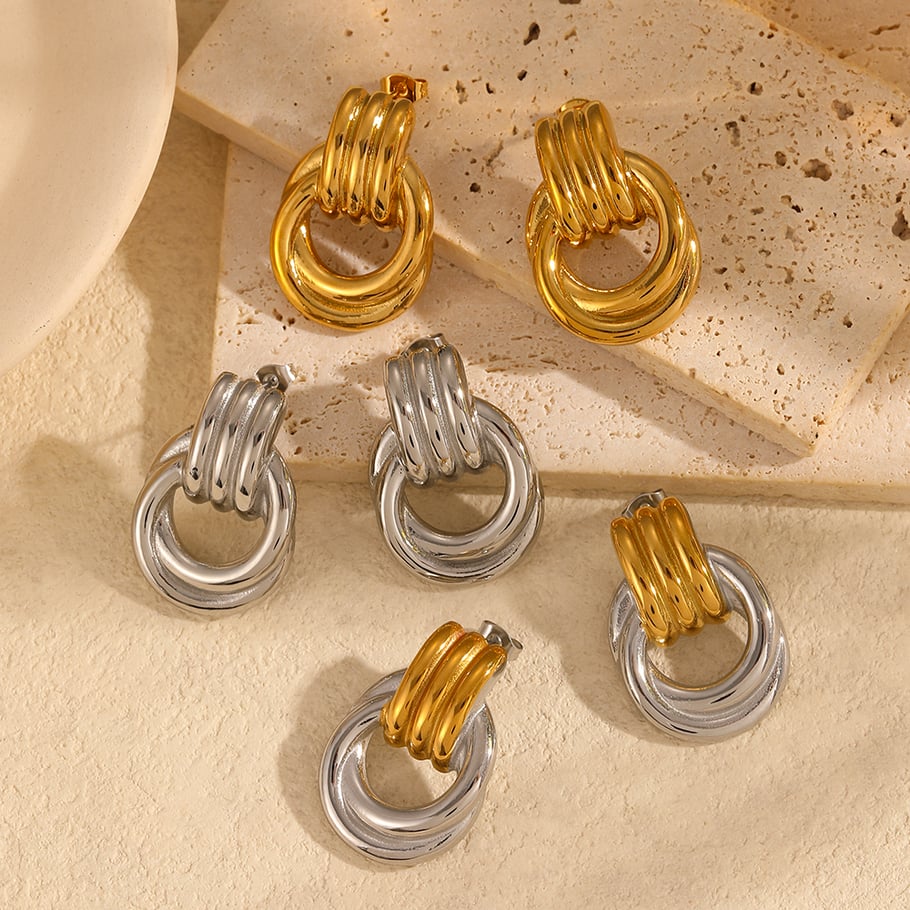 1 Pair Simple Series Daily Stainless Steel 18K Gold Plated Women Stud Earrings Picture2