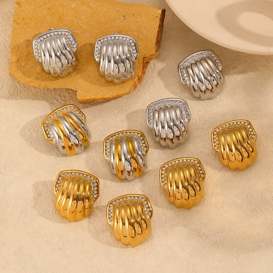 1 Pair Simple Series ins style Geometric Stainless Steel 18K Gold Plated Women Stud Earrings Picture2