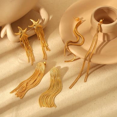 1 Pair Simple Series High-end Tassel Stainless Steel 18K Gold Plated Women Stud Earrings h5 Picture2