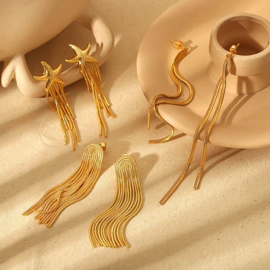 1 Pair Simple Series High-end Tassel Stainless Steel 18K Gold Plated Women Stud Earrings Picture2