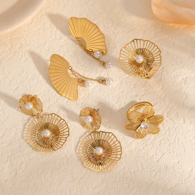 1 Paar Simple Series Daily Flower Edelstahl 18 Karat vergoldete Kunstperlen-Ohrstecker für Damen h5 Bild2