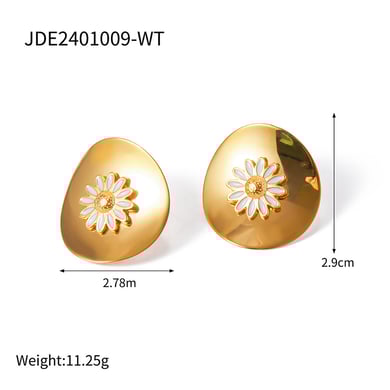 JD designer model!! Steel color/oil dripping stainless steel disc white oil dripping daisy earrings h5 Picture2