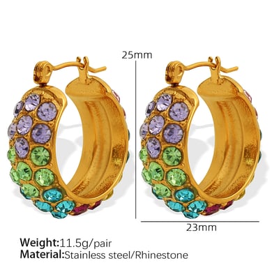 1 Pair Luxurious Series Simple Geometric Stainless Steel 18K Gold Color Plated Rhinestone Women's Hoop Earrings h5 Picture2