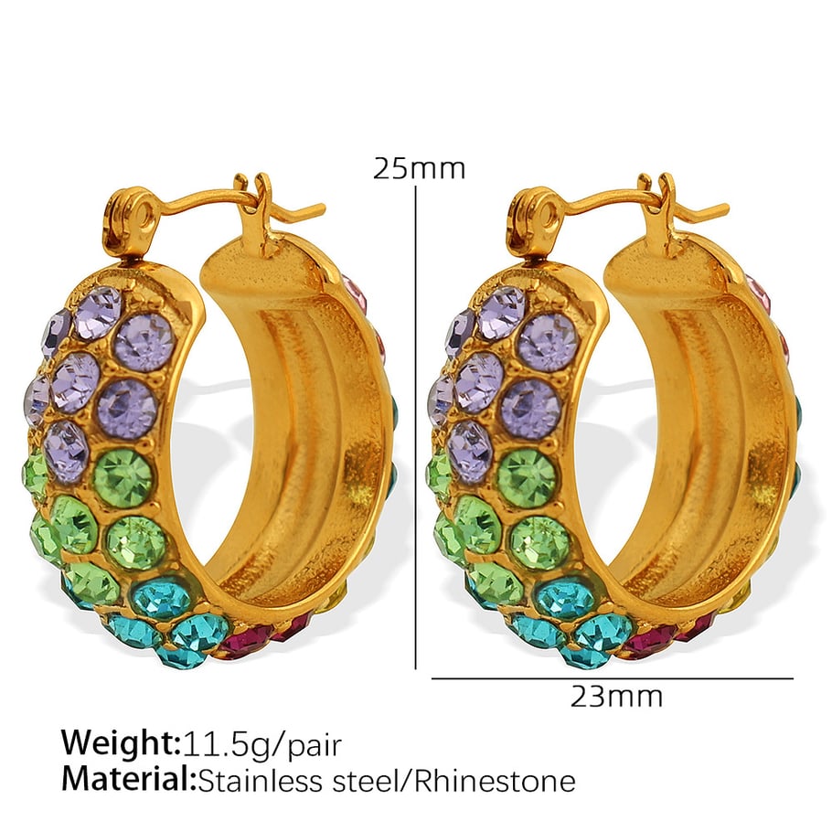 1 Pair Luxurious Series Simple Geometric Stainless Steel 18K Gold Color Plated Rhinestone Women's Hoop Earrings Picture2