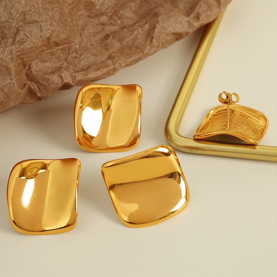 1 Pair Simple Series Glossy Stainless Steel 18K Gold Color Plated Women's Stud Earrings 