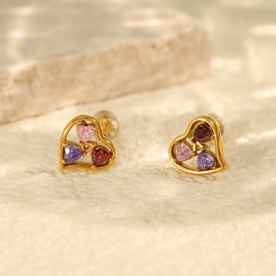 1 Pair Classic Series Trendy Heart Titanium Steel 18K Gold Color Plated Zircon Women's Stud Earrings h5 