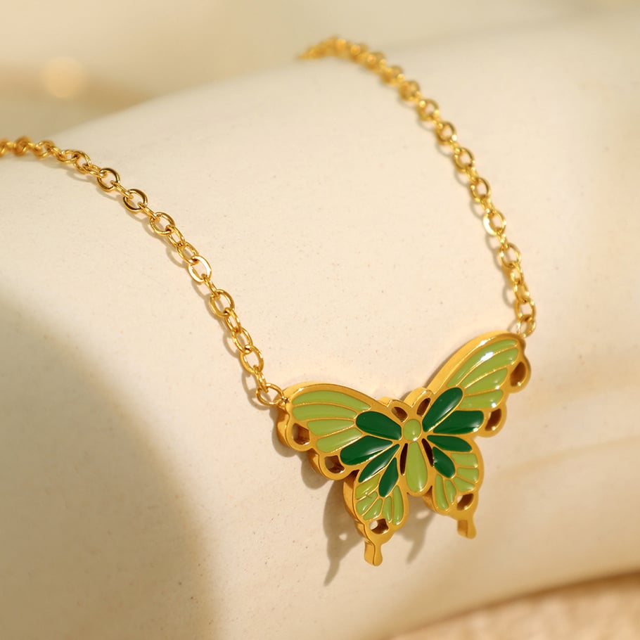 1 Piece Romantic Series Elegant Butterfly Titanium Steel 18K Gold Color Plated Women's Pendant Necklaces 