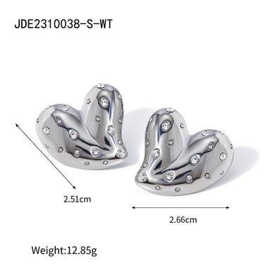 JD Designermodell!! Stahlfarbene Edelstahl-Strasssteine/eingelegte weiße Strasssteine Herzohrringe h5 Bild2