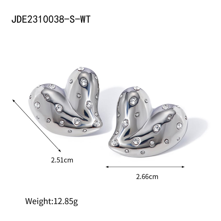 JD Designermodell!! Stahlfarbene Edelstahl-Strasssteine/eingelegte weiße Strasssteine Herzohrringe Bild2