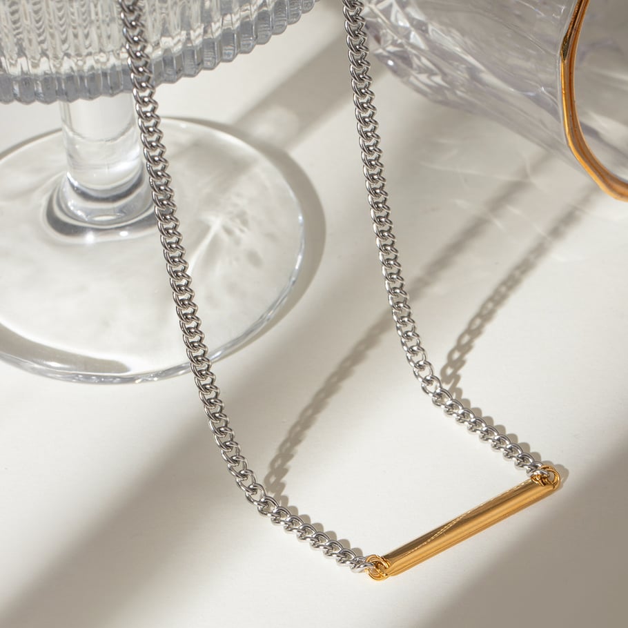1 Stück Simple Series Einfache geometrische Edelstahl 18 Karat vergoldet Damen Kettenhalsketten 