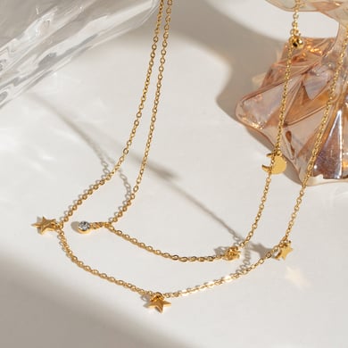 1 Piece Simple Series Elegant Sun/Moon Stainless Steel 18K Gold Plated Rhinestone Women Layered Necklaces h5 