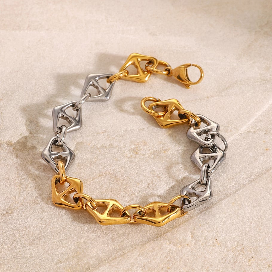 1 Piece Simple Series Casual Geometric Stainless Steel 18K Gold Plated Women Chain Bracelets 