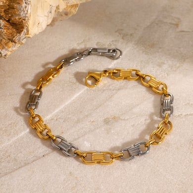 1 Piece Simple Series Casual Geometric Stainless Steel 18K Gold Plated Women Chain Bracelets h5 