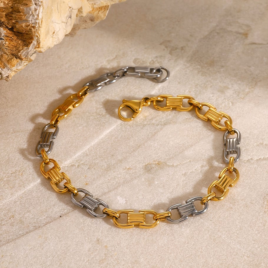 1 Piece Simple Series Casual Geometric Stainless Steel 18K Gold Plated Women Chain Bracelets 