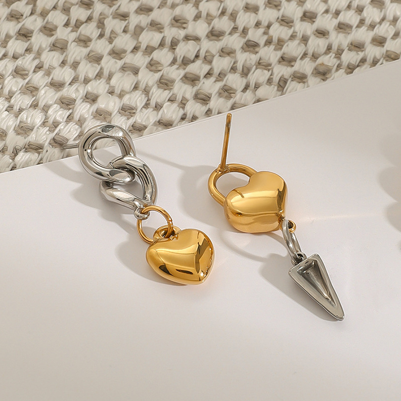 1 Pair Fashionable Series Classic Love Heart Shape Stainless Steel Gold And Silver Mixed Color Women's Drop Earrings 