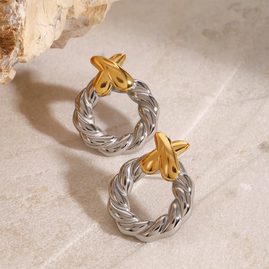 1 Pair Modern Series Minimalistic Design Geometric Stainless Steel Gold Color Women's Stud Earrings 
