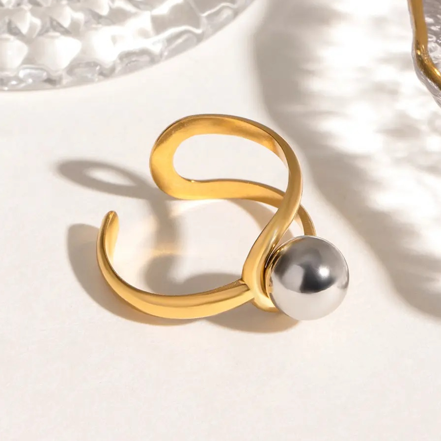 1 Pair Simple Series Daily line Stainless Steel 18K Gold Plated Women Adjustable Rings 