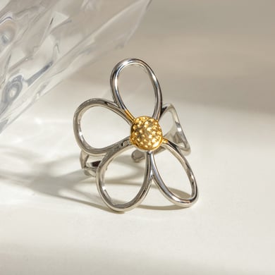 1 Pair Simple Series Retro Flower Stainless Steel 18K Gold Plated Women Adjustable Rings h5 