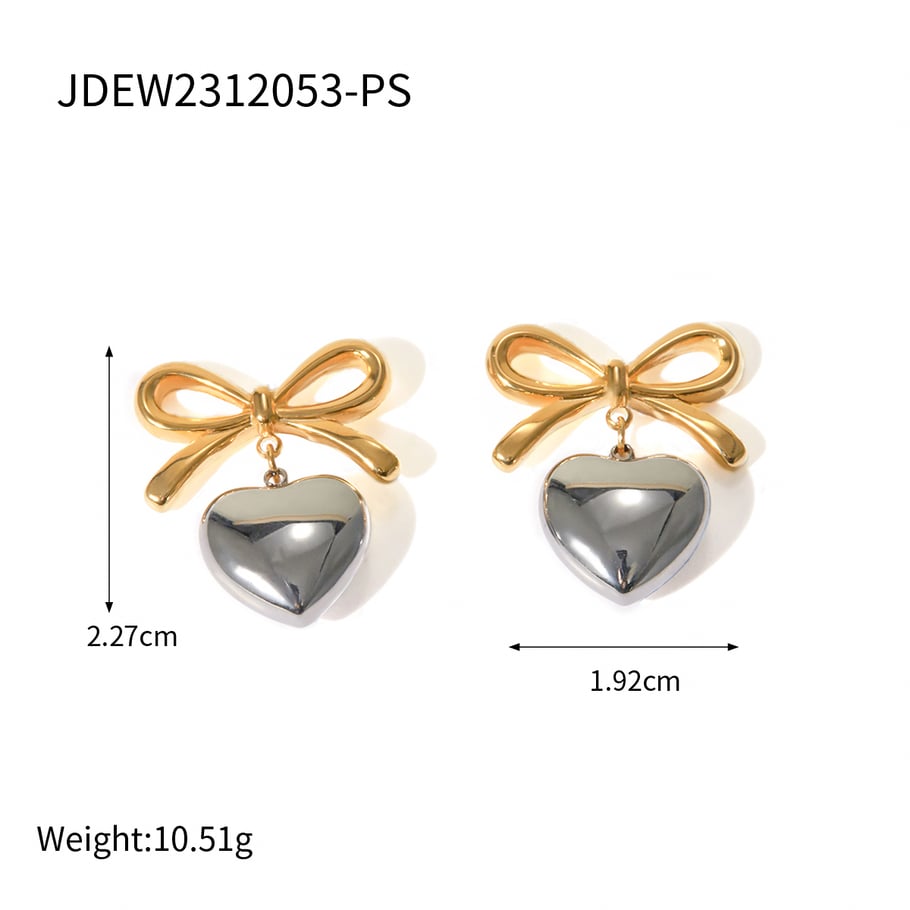 1 pair stainless gold plated simple sweet style heart shape women's drop earrings h5Picture2
