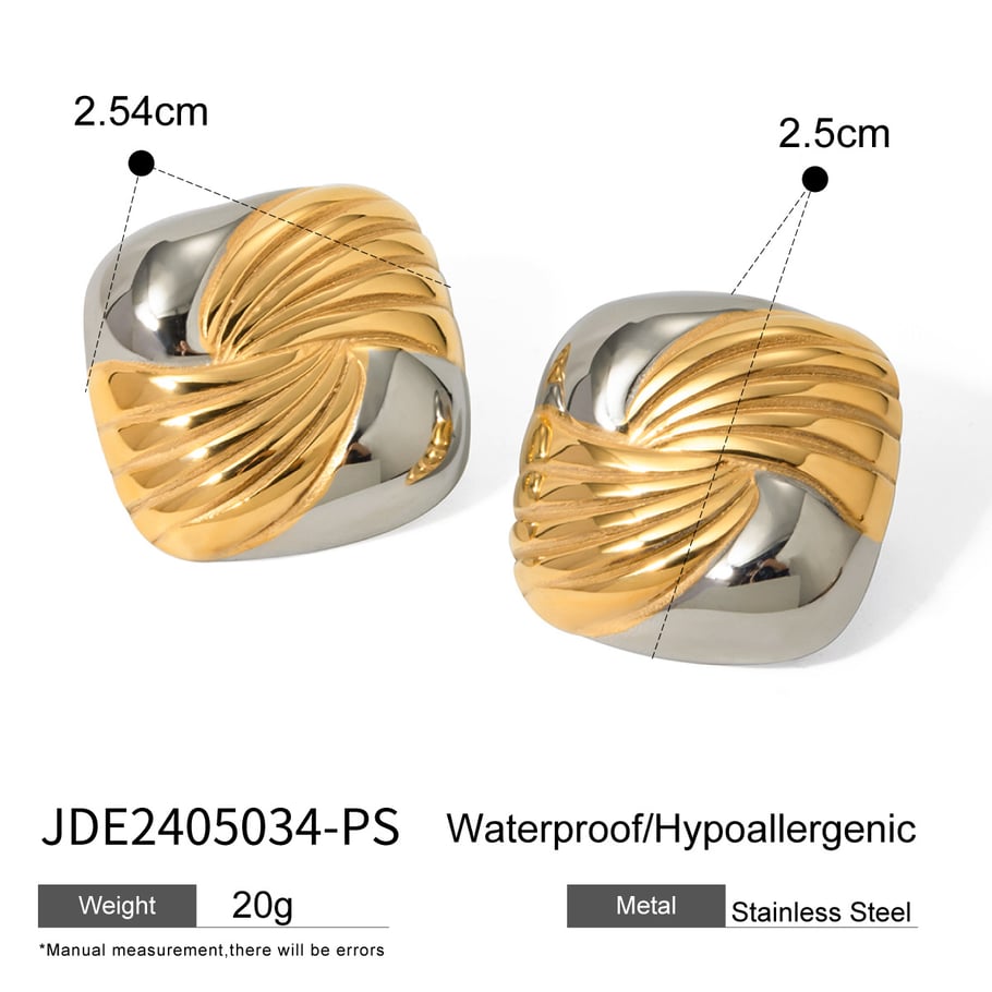 18 Karat Gold Edelstahl Gold und Silber farblich passende quadratische Fadenohrringe in leichten Luxus einzigartige High-End Titan Stahl zweifarbige Ohrringe Bild2