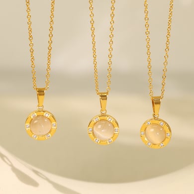 1 Piece Classic Series Retro Geometric Titanium Steel 18K Gold Color Plated Natural Stone Women's Pendant Necklaces h5 