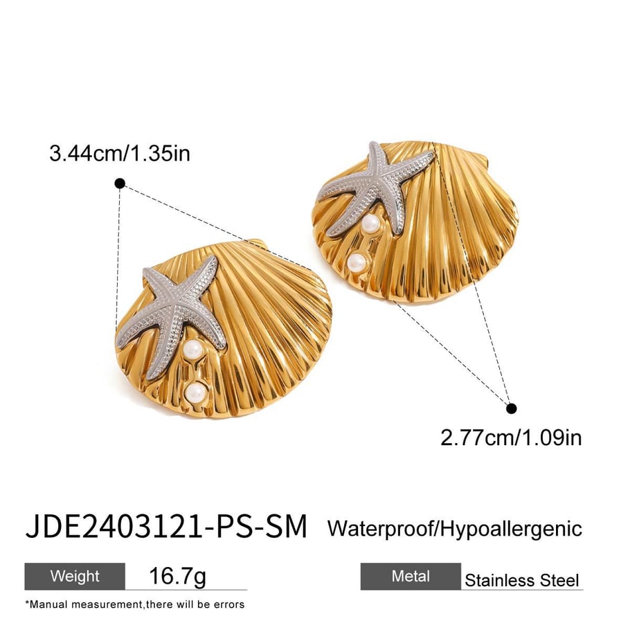 1 Pair Romantic Series Natural shell Stainless Steel 18K Gold Plated Artificial Pearl Women Stud Earrings Picture2