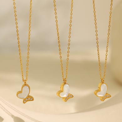 1 Piece Classic Series Natural Butterfly Titanium Steel 18K Gold Color Plated Shell Women's Pendant Necklaces h5 