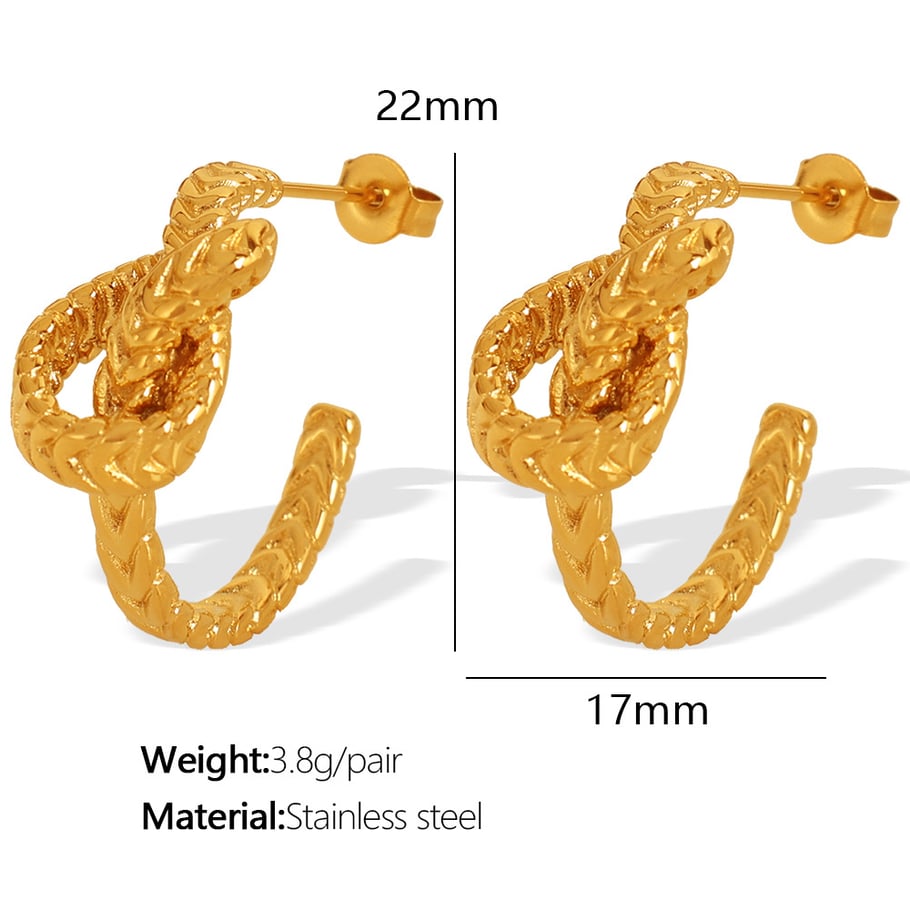 1 Pair Simple Series Retro Twist Stainless Steel 18K Gold Color Plated Women's Hoop Earrings Picture2