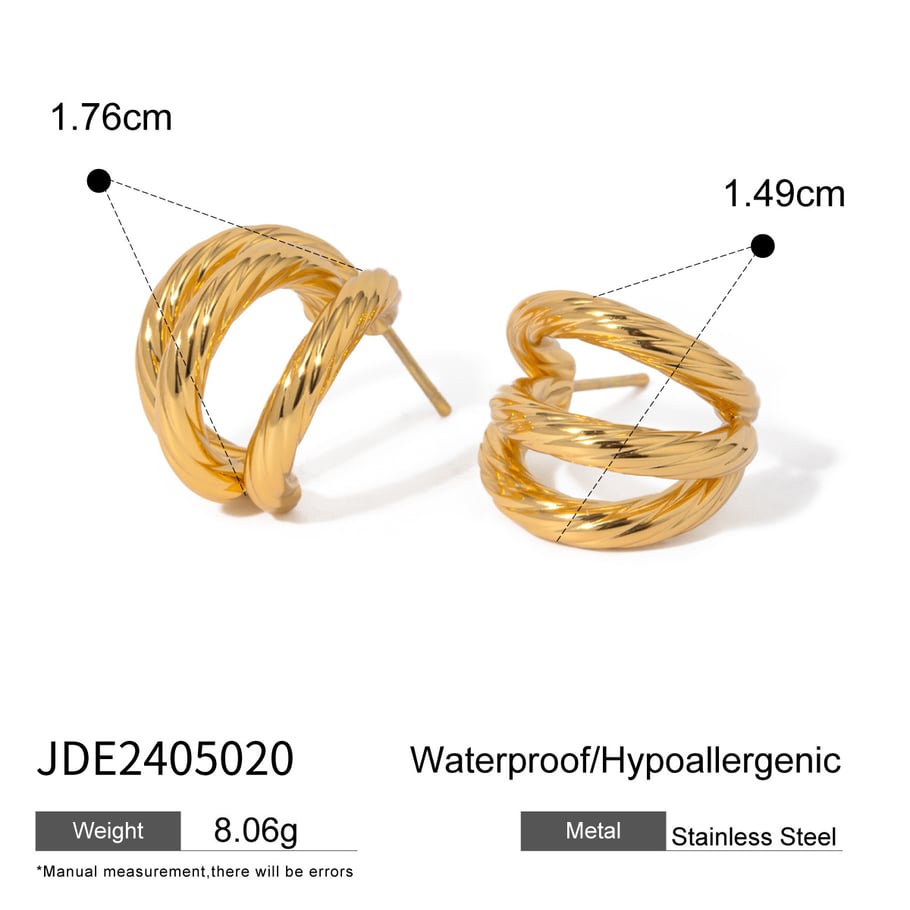 18 Karat Gold Edelstahl Ohrringe Licht Luxus einfache High-End-Nische dreilagige Gewinde Titan Stahl C-förmige Ohrringe Ohrringe Bild2