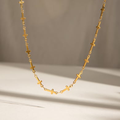 1 Stück Simple Series Elegantes Kreuz Edelstahl 18 Karat vergoldet Damen Kettenhalsketten h5 