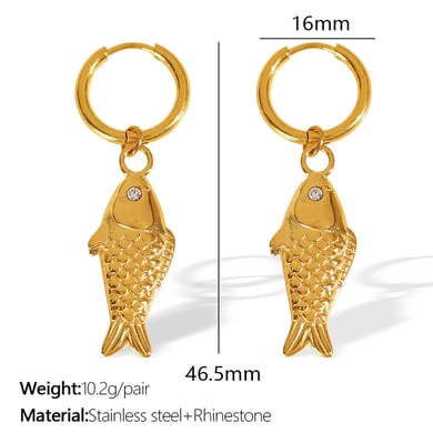 1 Pair Classic Series Daily Fish Titanium Steel 18K Gold Color Plated Rhinestone Women's Drop Earrings h5 Picture2