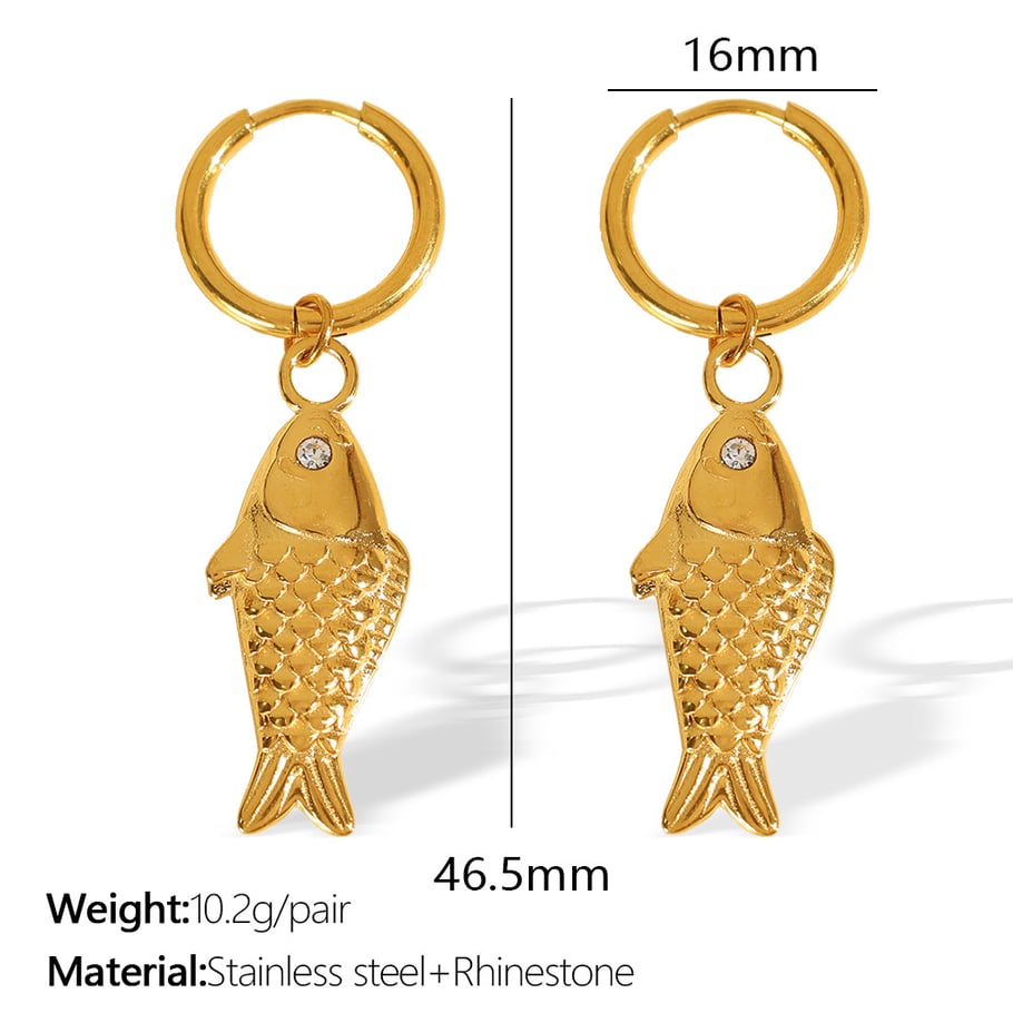 1 Pair Classic Series Daily Fish Titanium Steel 18K Gold Color Plated Rhinestone Women's Drop Earrings Picture2