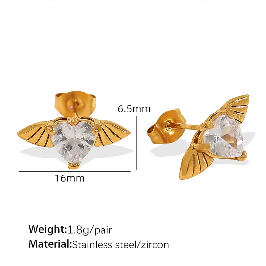 1 Pair Luxurious Series Chic Heart Titanium Steel 18K Gold Color Plated Rhinestone Women's Stud Earrings Picture2