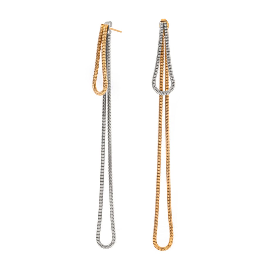 18k gold stainless steel long front and back round snake bone chain earrings 2024 beach style long tassel pendant earrings Picture2