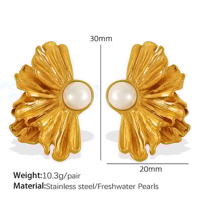 1 Pair Luxurious Series Elegant Flower Titanium Steel 18K Gold Color Plated Artificial Pearl Women's Stud Earrings h5 Picture2