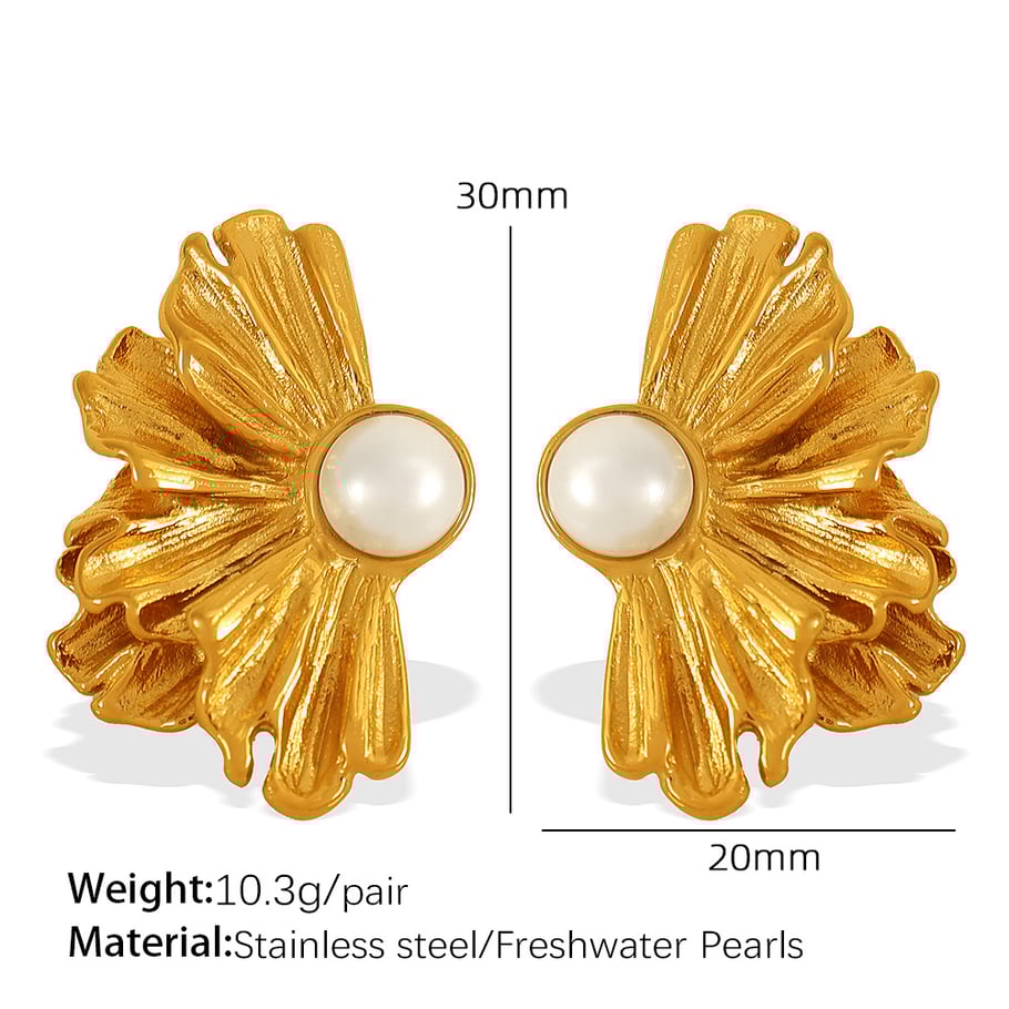 1 Pair Luxurious Series Elegant Flower Titanium Steel 18K Gold Color Plated Artificial Pearl Women's Stud Earrings Picture2