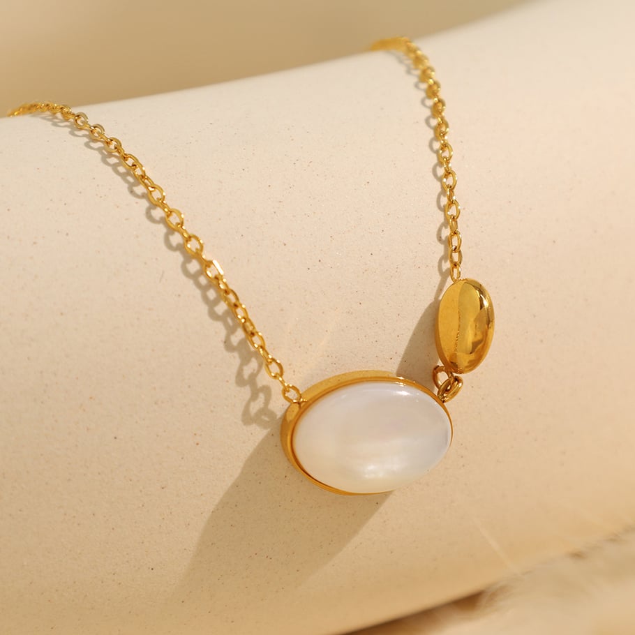 1 Piece Romantic Series Elegant Ellipse Titanium Steel 18K Gold Color Plated Shell Women's Pendant Necklaces 