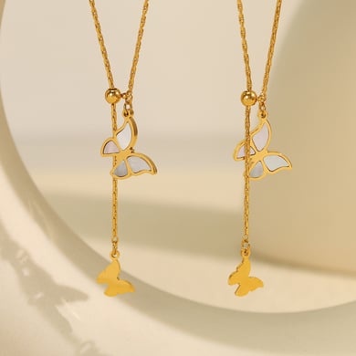 1 Piece Romantic Series Sweet Buttterfly Titanium Steel 18K Gold Color Plated Shell Women's Pendant Necklaces h5 
