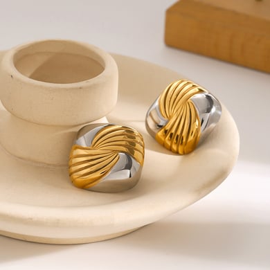 18 Karat Gold Edelstahl Gold und Silber farblich passende quadratische Fadenohrringe in leichten Luxus einzigartige High-End Titan Stahl zweifarbige Ohrringe h5 