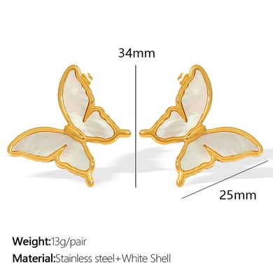 1 Pair Romantic Series Natural Butterfly Titanium Steel 18K Gold Color Plated Shell Women's Stud Earrings h5 Picture2