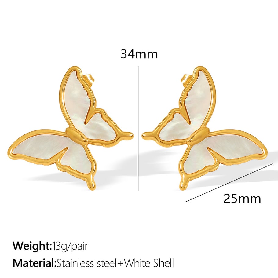 1 Pair Romantic Series Natural Butterfly Titanium Steel 18K Gold Color Plated Shell Women's Stud Earrings Picture2