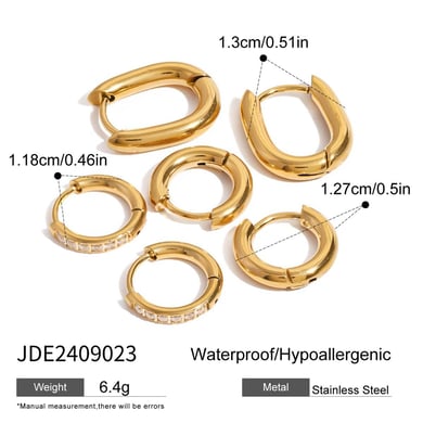 Conjunto de 1 par de pendientes elegantes de acero inoxidable anular con baño de oro de 18 quilates y diamantes de imitación para mujer h5 Imagen2