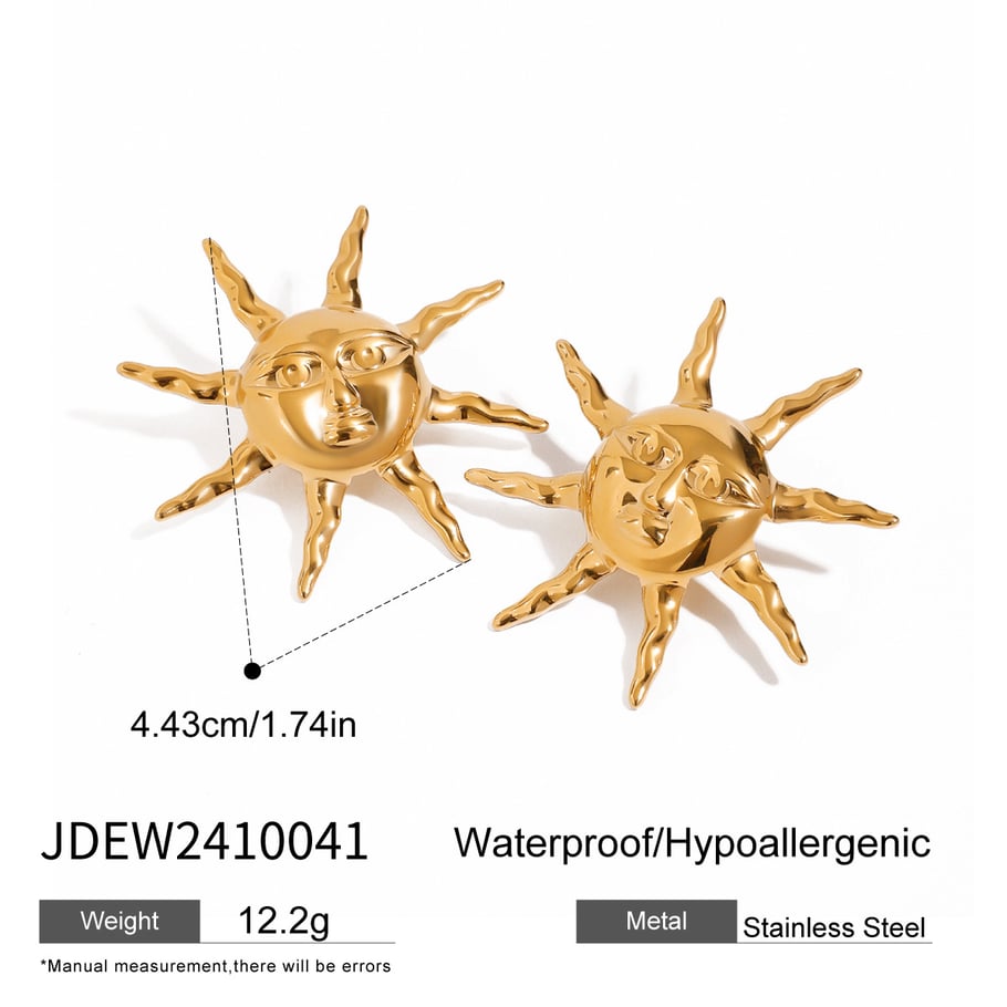 1 Pair Simple Series Retro Sun/Moon Stainless Steel 18K Gold Plated Women Stud Earrings Picture2
