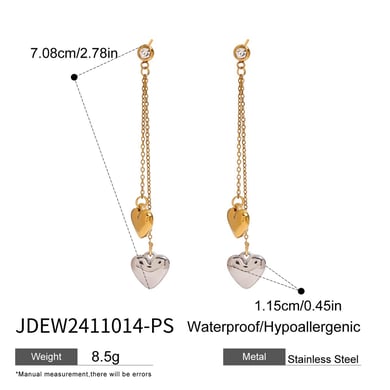 1 Pair Romantic Series Exquisite Heart Shape Tassels Stainless Steel Gold And Silver Mixed Color Women's Drop Earrings h5 Picture2