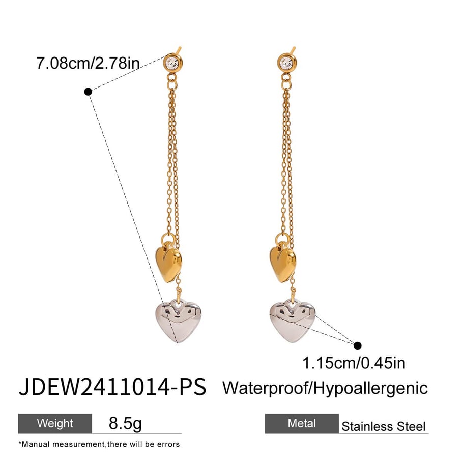 1 Pair Romantic Series Exquisite Heart Shape Tassels Stainless Steel Gold And Silver Mixed Color Women's Drop Earrings Picture2