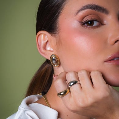 1 Pair 18k gold stainless steel color matching oval earrings Internet celebrity model same fashion all-match titanium steel earrings women's earrings h5 