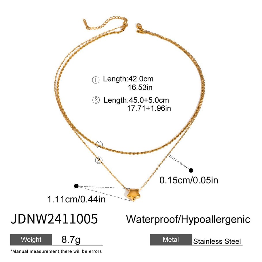 1 Stück Simple Series Einfaches Pentagramm Edelstahl 18 Karat vergoldet Damen-Mehrfachketten Bild2