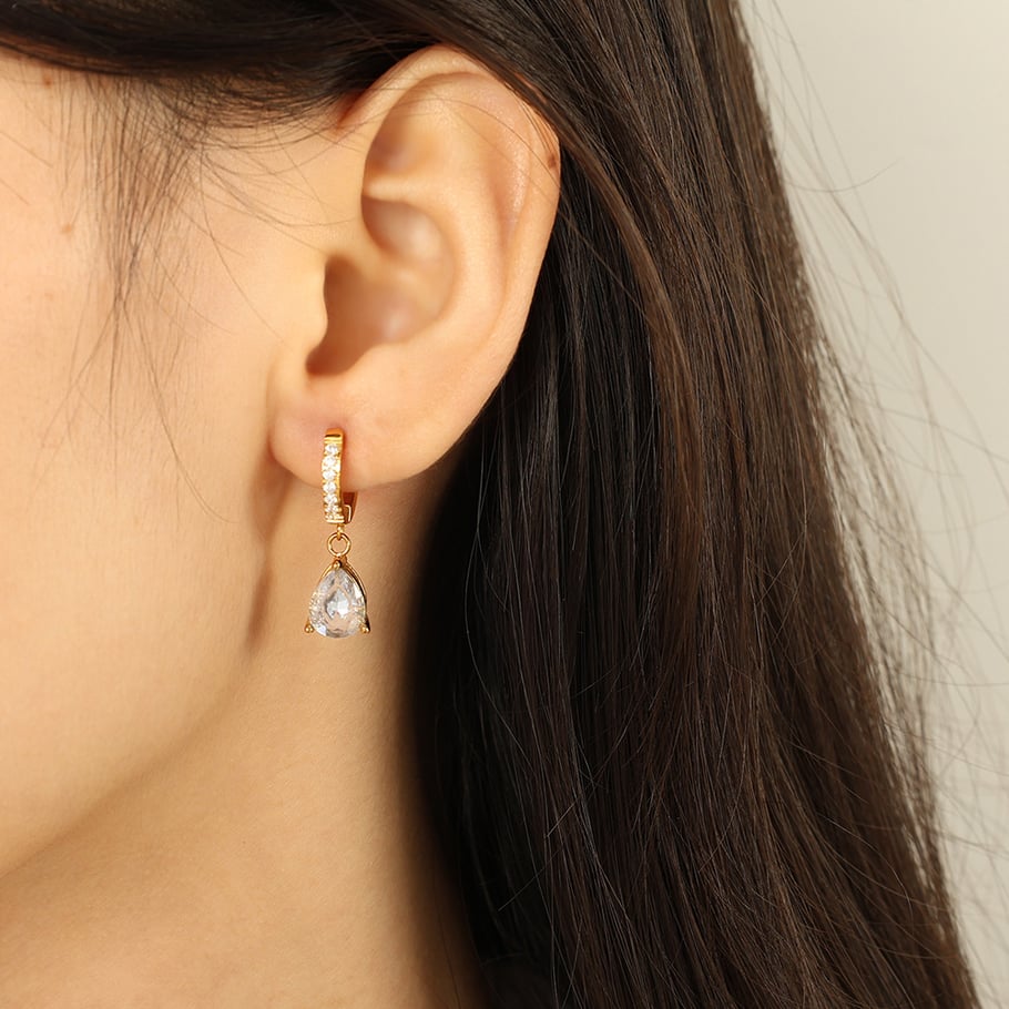 1 Pair Luxurious Series Elegant Droplet Titanium Steel 18K Gold Color Plated Rhinestone Women's Drop Earrings Picture2