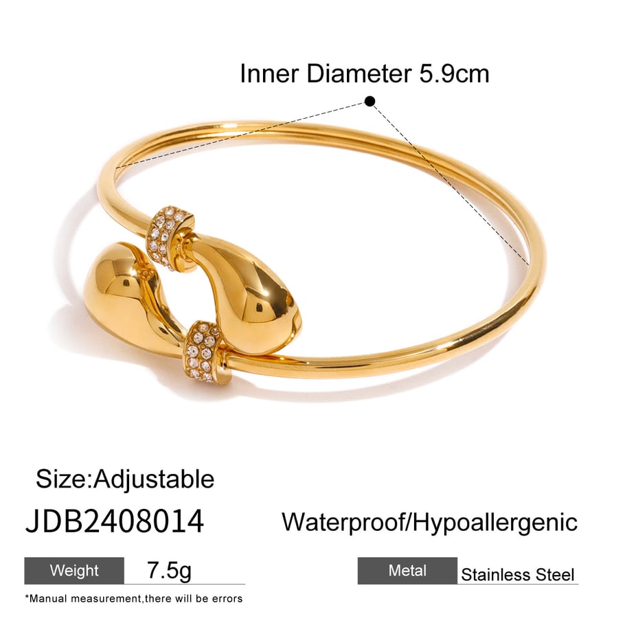 1 Piece Simple Series Simple Droplet Stainless Steel 18K Gold Plated Rhinestone Women Bangles Picture2
